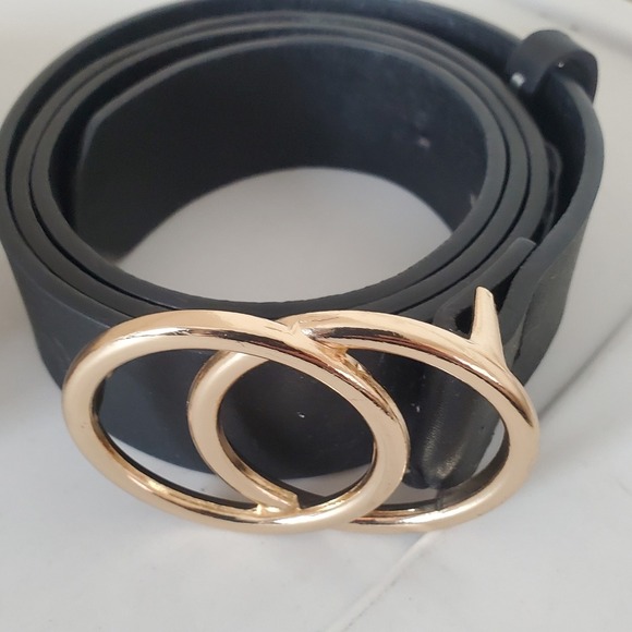Set of 3 Women Faux Leather Belts Black White Snakeskin Gold Double Ring Buckle main image 14